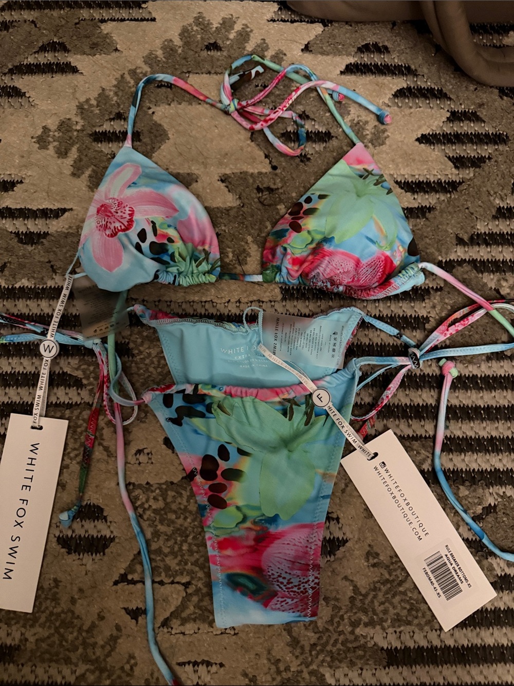 White Fox Boutique Blue Floral Tie-Strap Triangle Bikini
